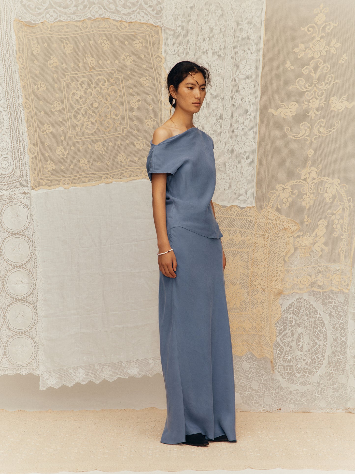 Bias-cut fishtail midi skirt