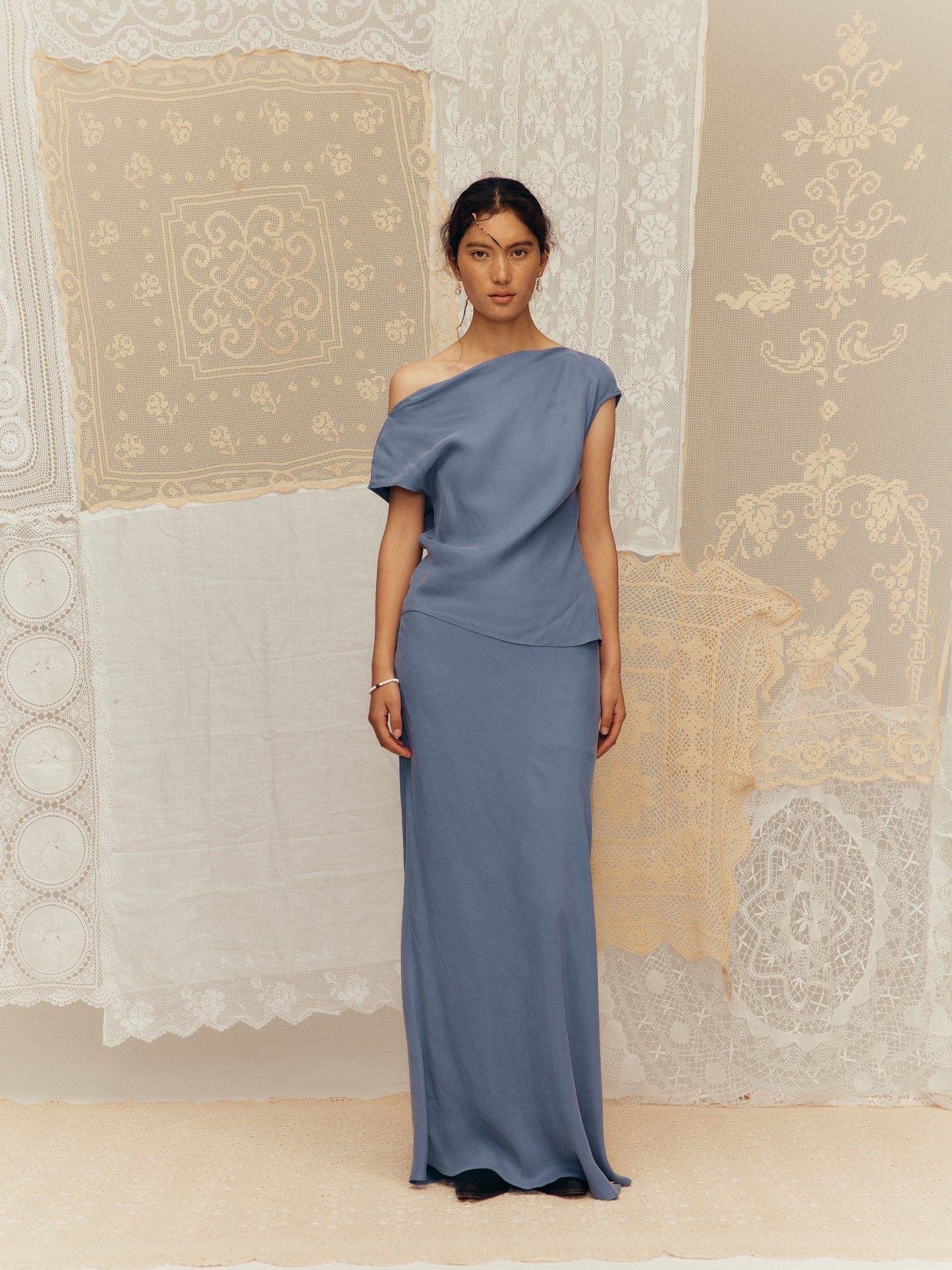 Bias-cut fishtail midi skirt