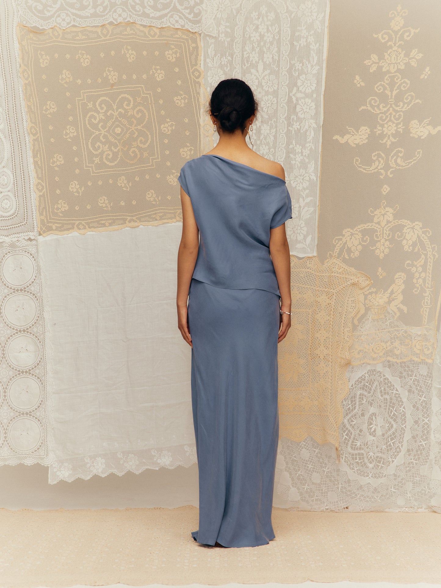Bias-cut fishtail midi skirt