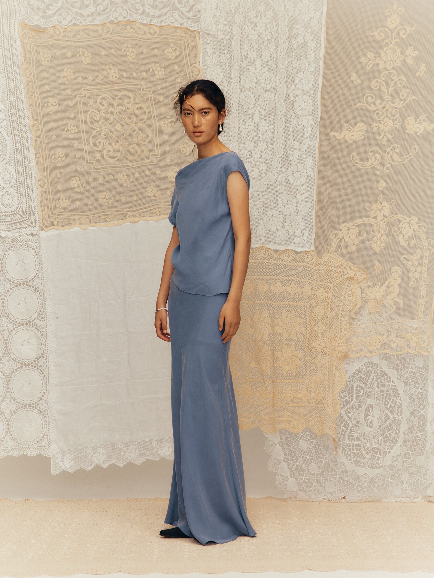 Bias-cut fishtail midi skirt