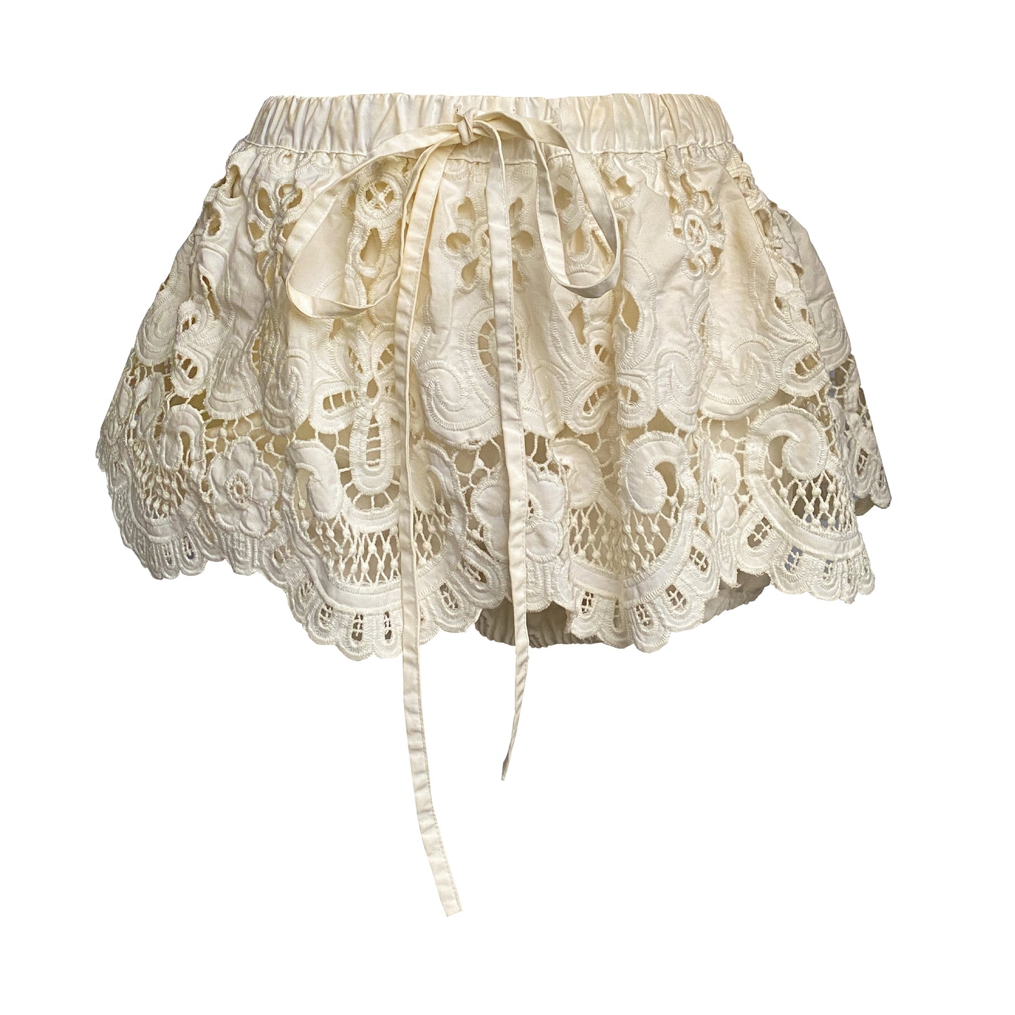 Bubble shorts made of cold-dyed embroidered fabric