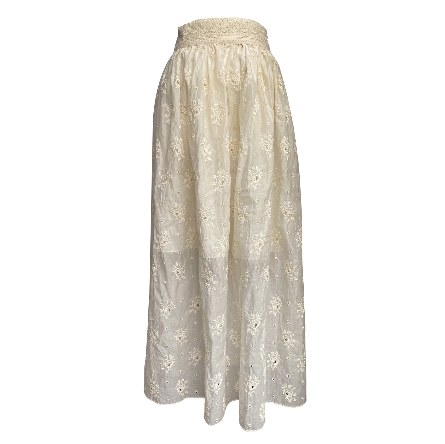 Long midi skirt made of silk-cotton embroidered fabric