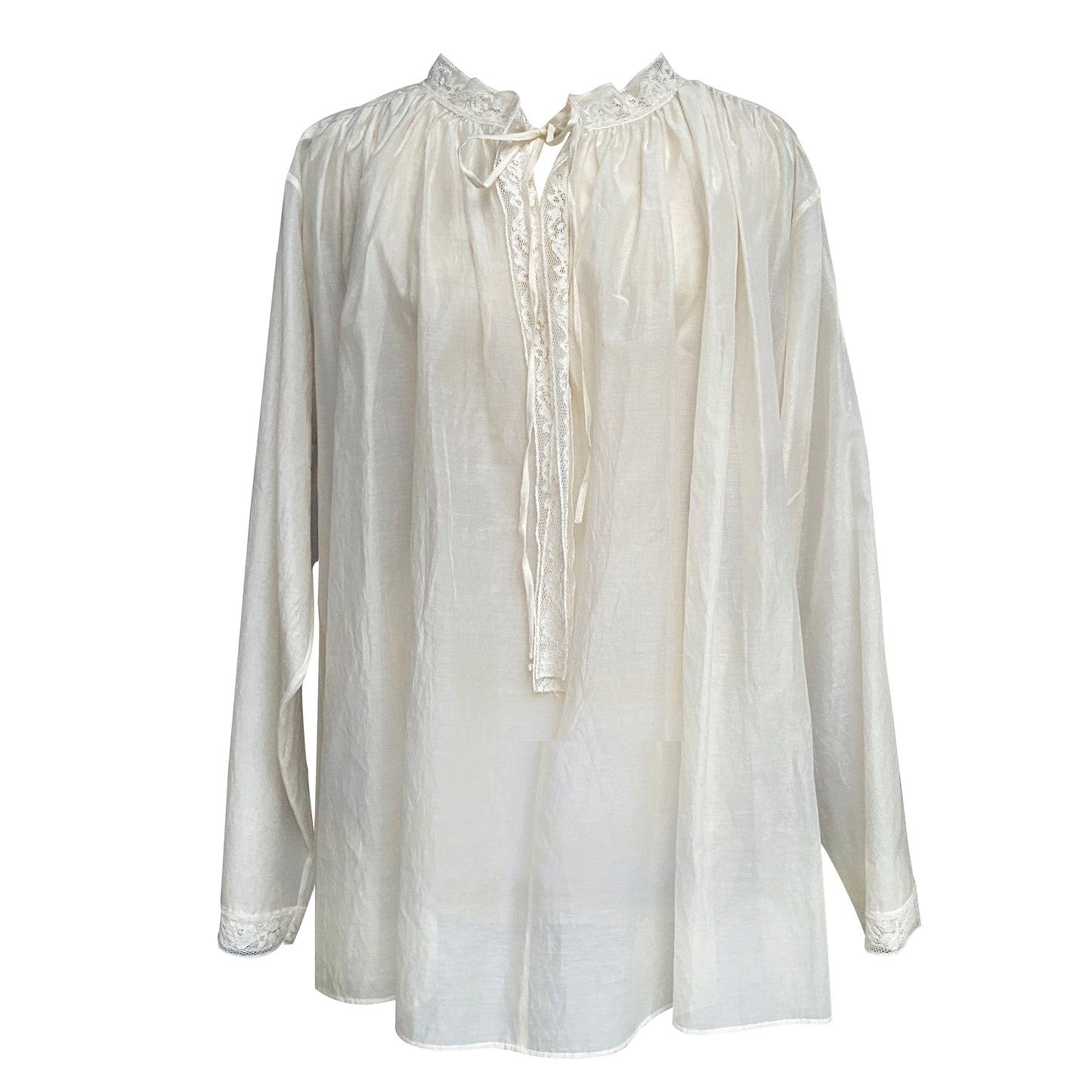 Long-sleeved silk cotton top with a ruched collar