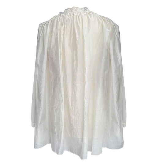 Long-sleeved silk cotton top with a ruched collar