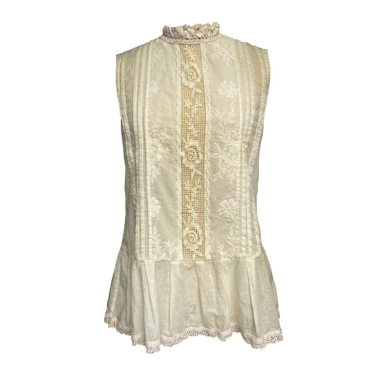 Cold-dyed embroidered cloth vest with back opening placket
