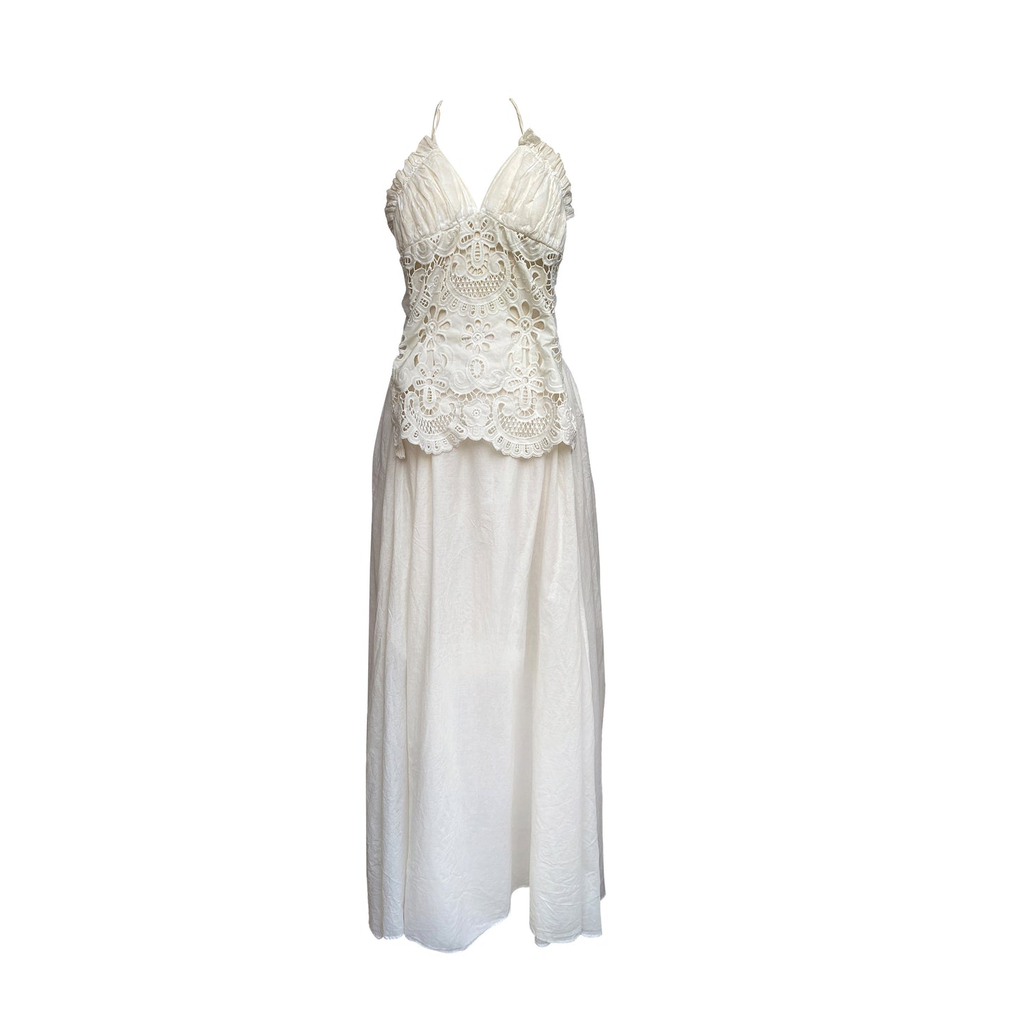 Halter Neck Lace-Up Embroidered Hollow-Out Dres