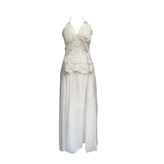 Halter Neck Lace-Up Embroidered Hollow-Out Dres